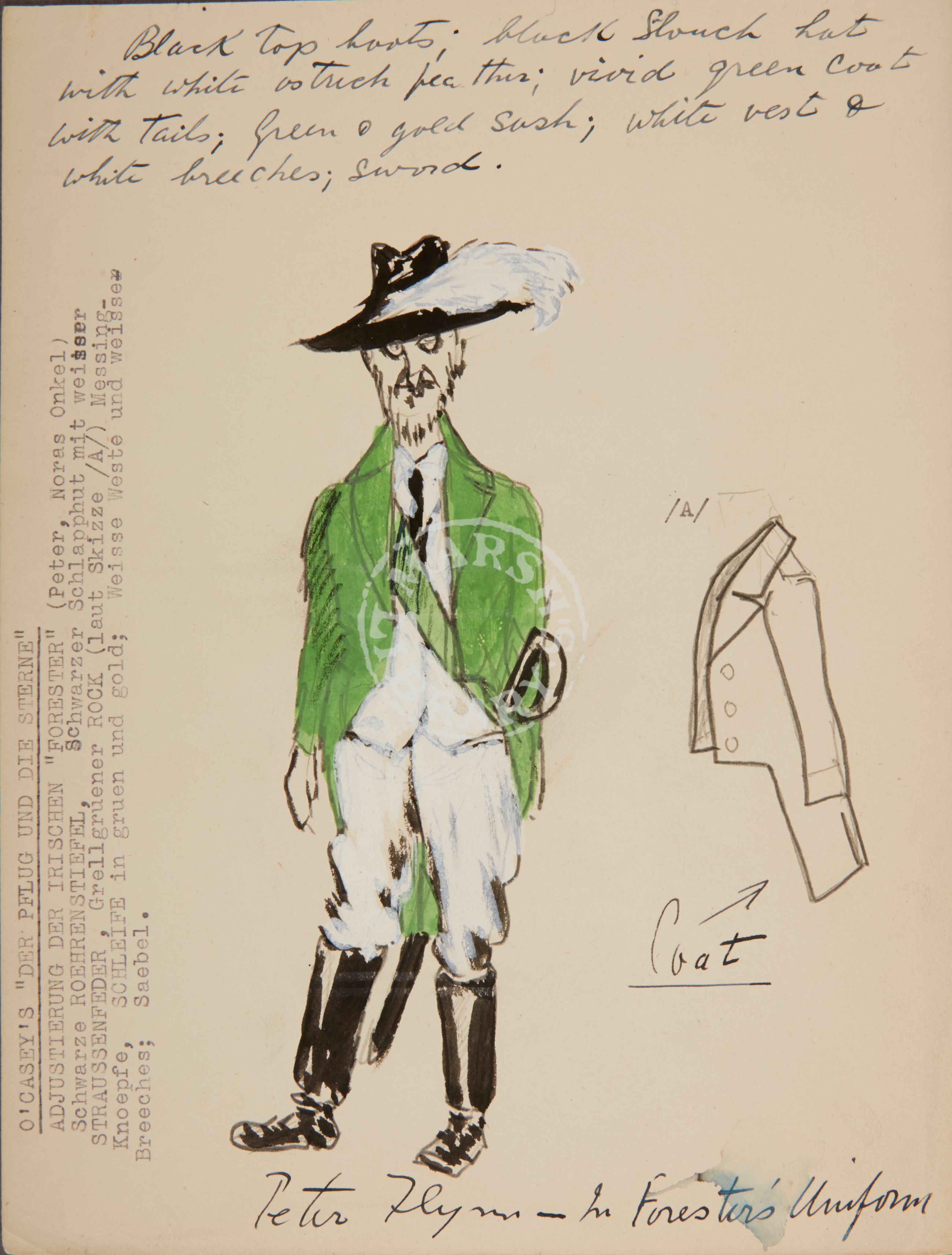 Sean O’Casey sketch of Foresters uniform (Image courtesy: Marshs Library)
